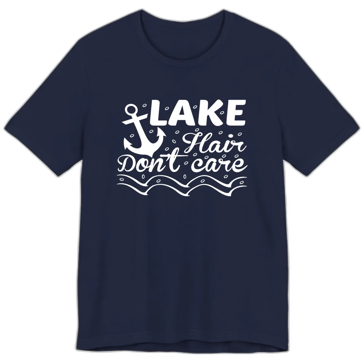 Lake Hair Don't Care Anchor Design Premium T-Shirt in Navy