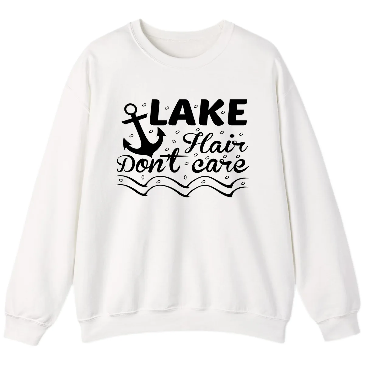 Lake Hair Don't Care Anchor Design Sweatshirt in White