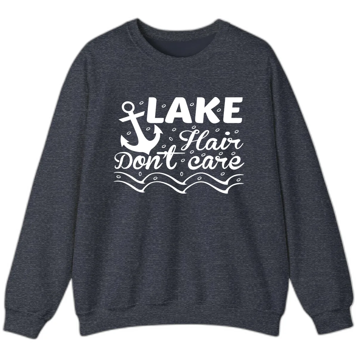 Lake Hair Don't Care Anchor Design Sweatshirt in Heather Sport Dark Navy