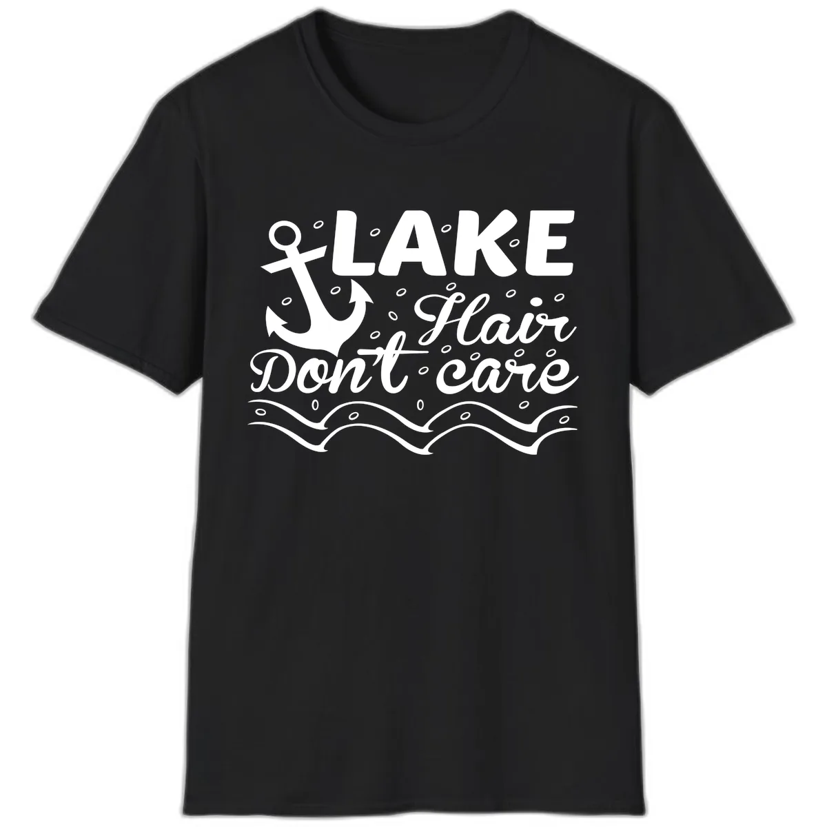 Lake Hair Don't Care Anchor Design T-Shirt in Black
