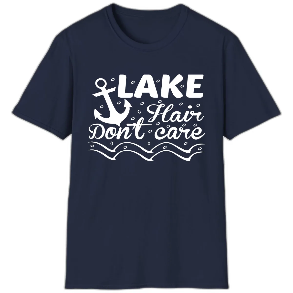 Lake Hair Don't Care Anchor Design T-Shirt in Navy