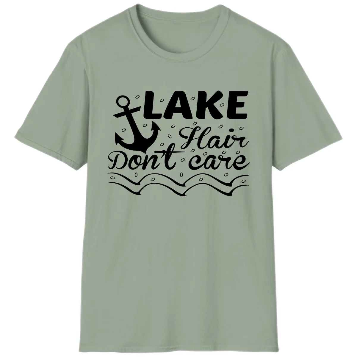 Lake Hair Don't Care Anchor Design T-Shirt in Sage