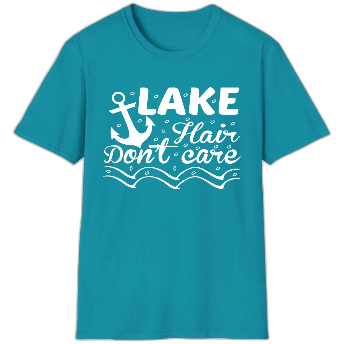 Lake Hair Don't Care Anchor Design T-Shirt in Tropical Blue