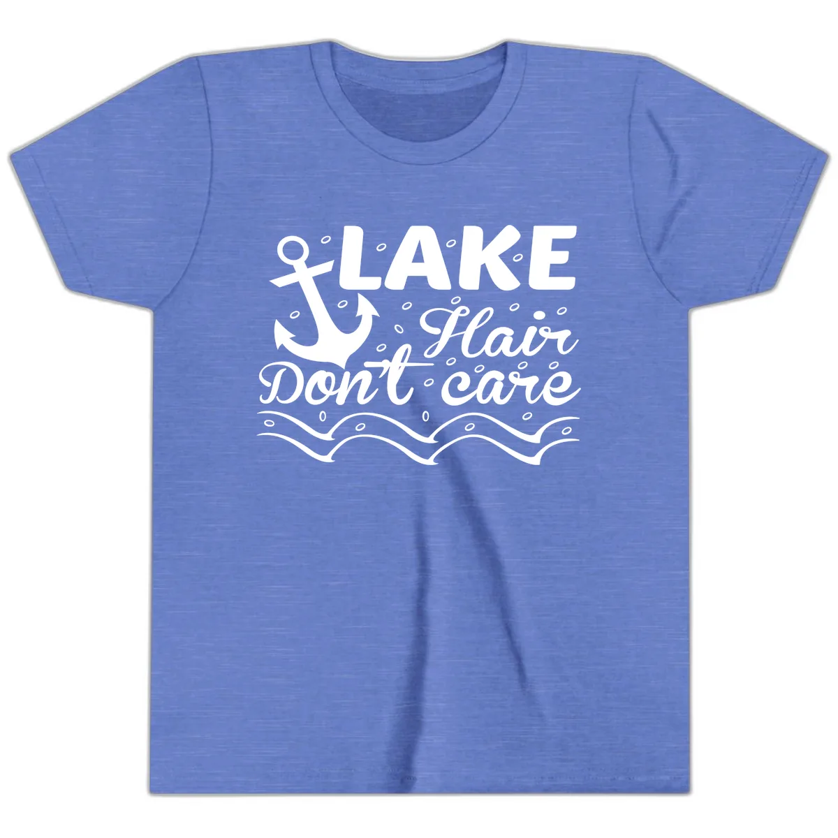 Lake Hair Don't Care Anchor Design Youth T-Shirt in Heather Columbia Blue