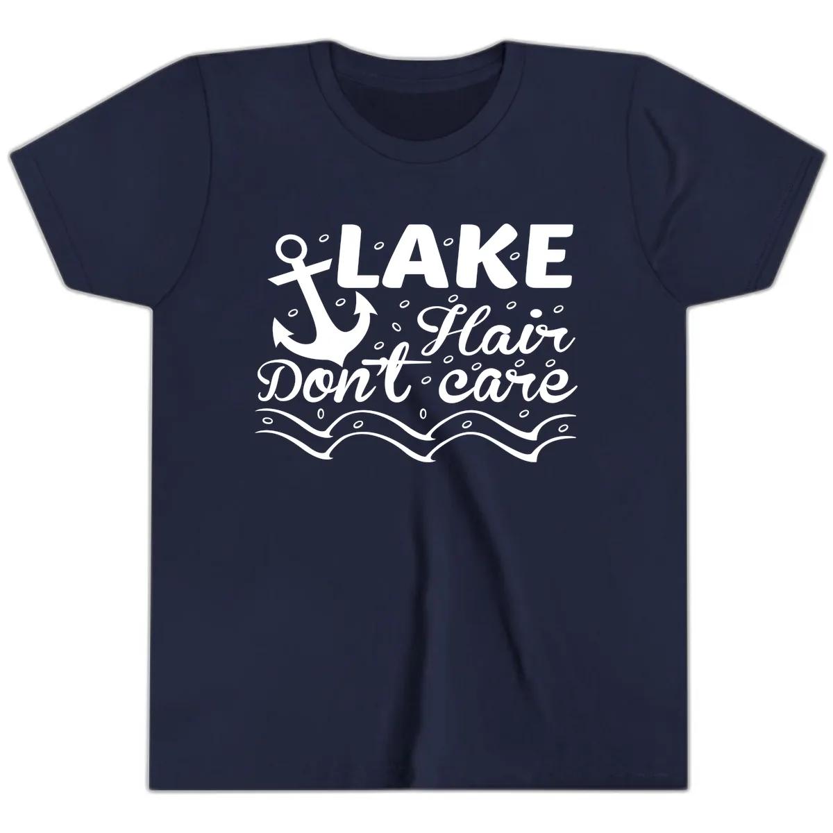 Lake Hair Don't Care Anchor Design Youth T-Shirt in Navy