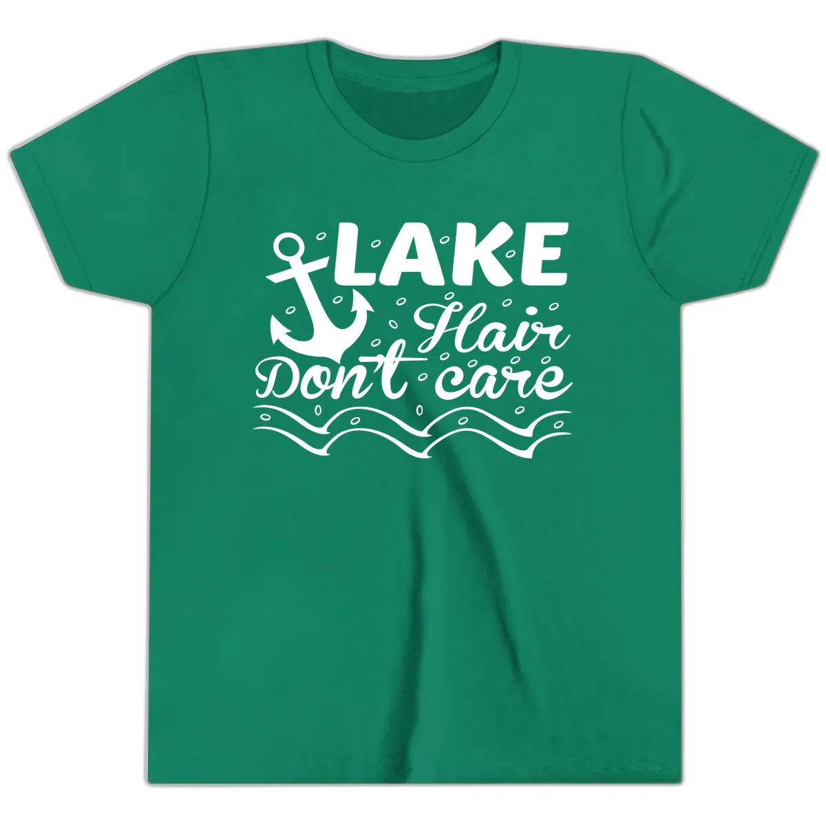 Lake Hair Don't Care Anchor Design Youth T-Shirt in Kelly