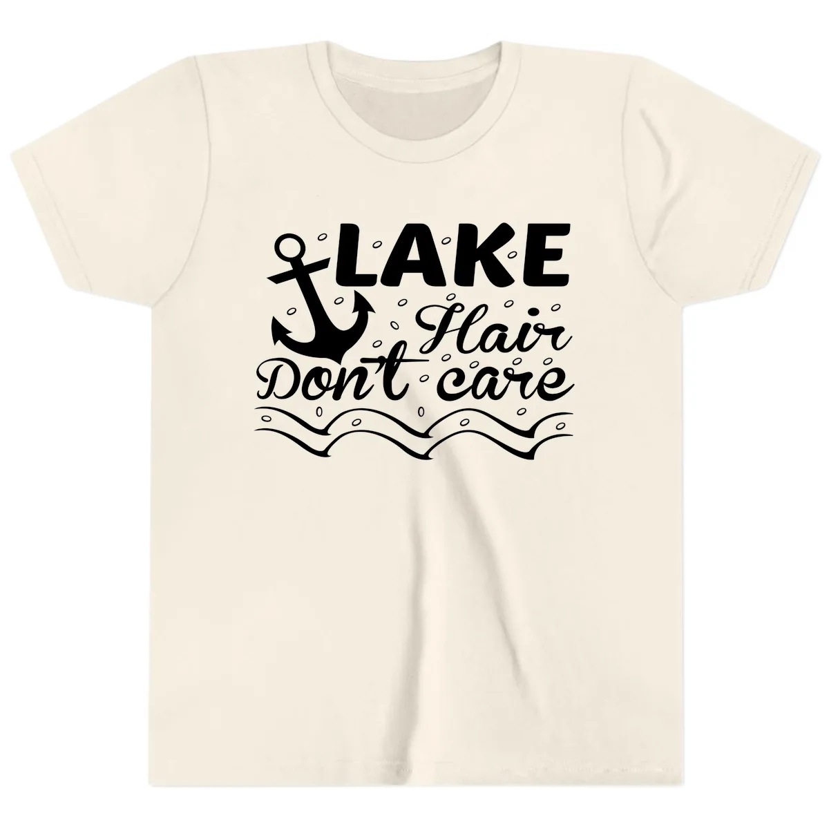 Lake Hair Don't Care Anchor Design Youth T-Shirt in Natural