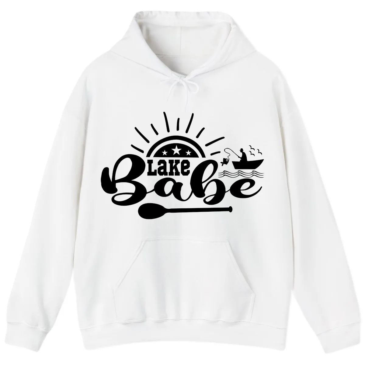 Lake Babe Fishing Boat Design Hoodie in White