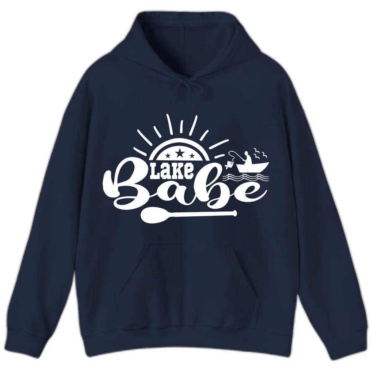 Lake Babe Fishing Boat Design Hoodie in Navy