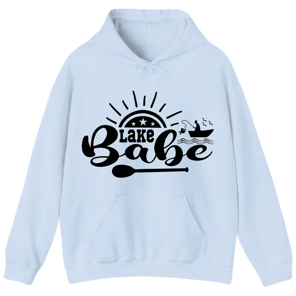 Lake Babe Fishing Boat Design Hoodie in Light Blue