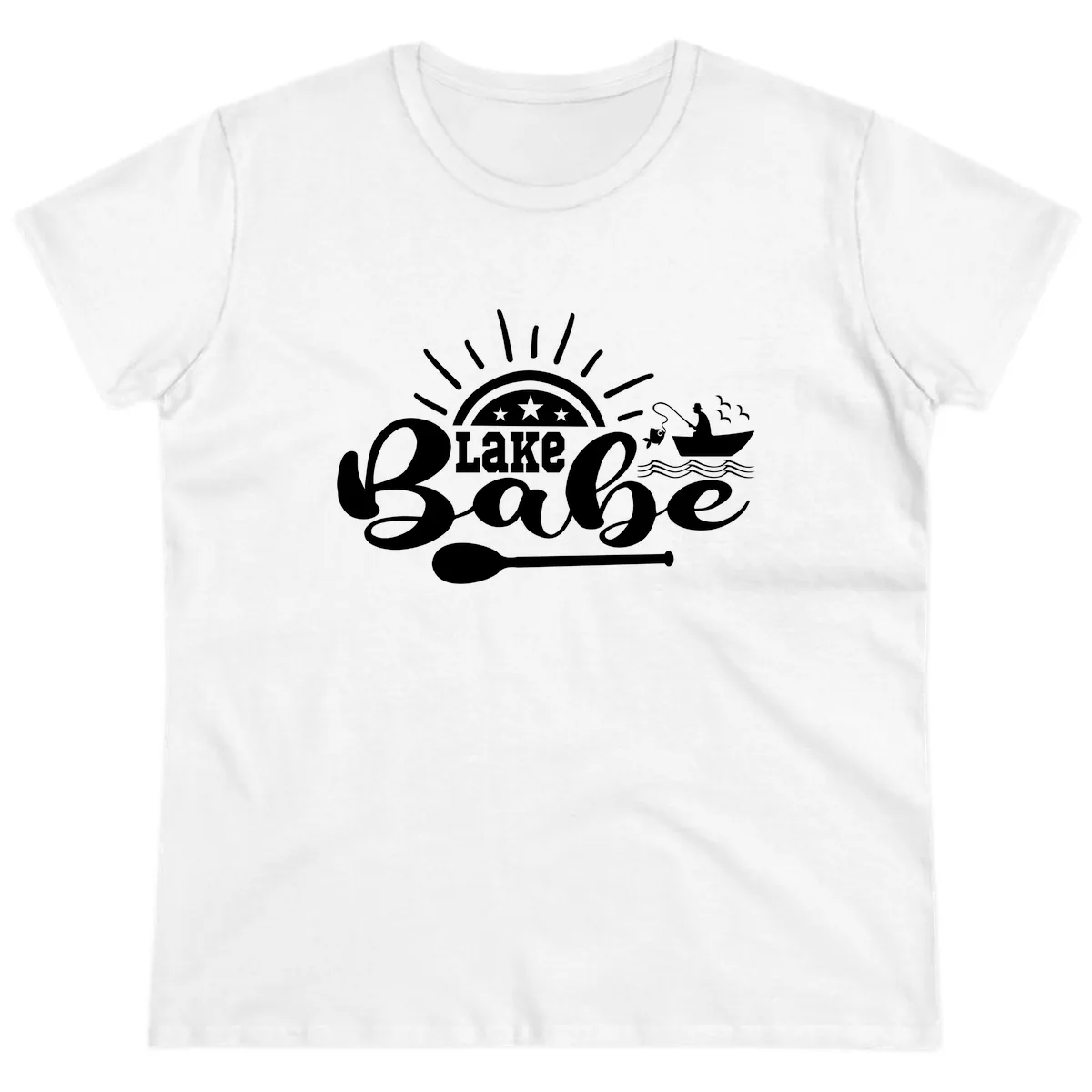 Lake Babe Fishing Boat Design Ladies Tee in White