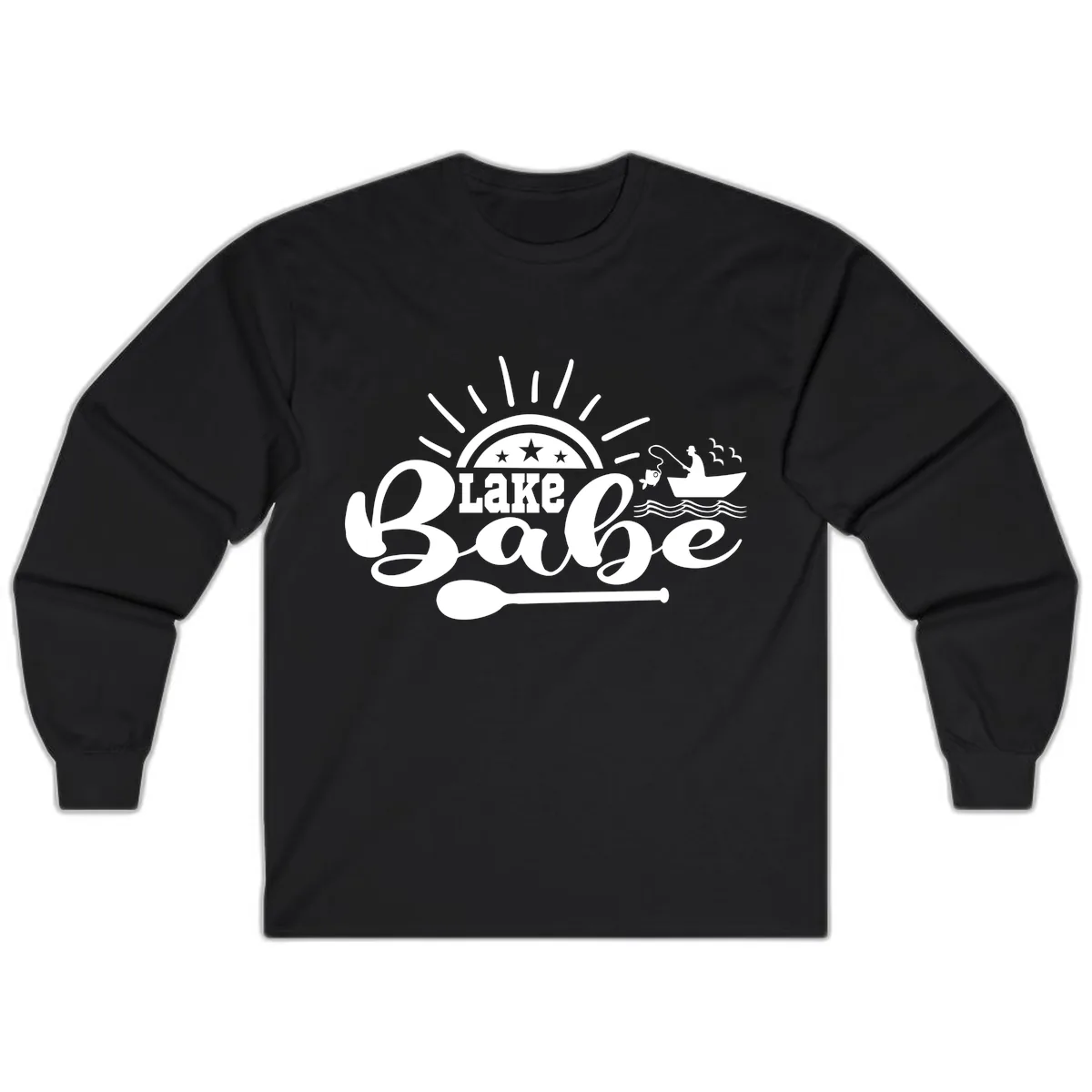 Lake Babe Fishing Boat Design Long Sleeve in Black