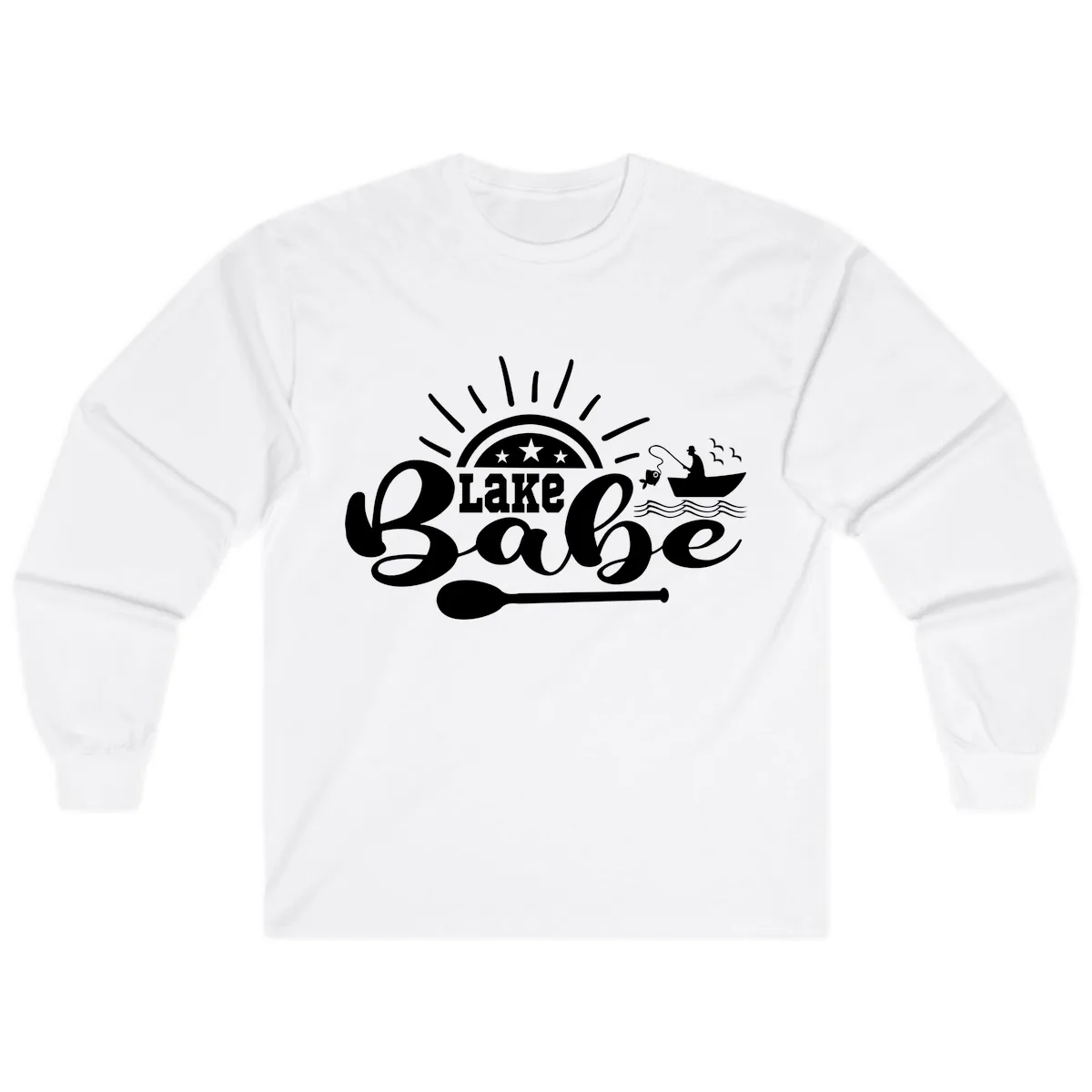 Lake Babe Fishing Boat Design Long Sleeve in White