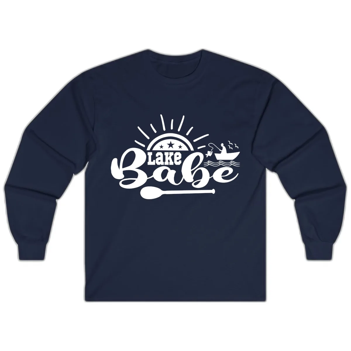 Lake Babe Fishing Boat Design Long Sleeve in Navy