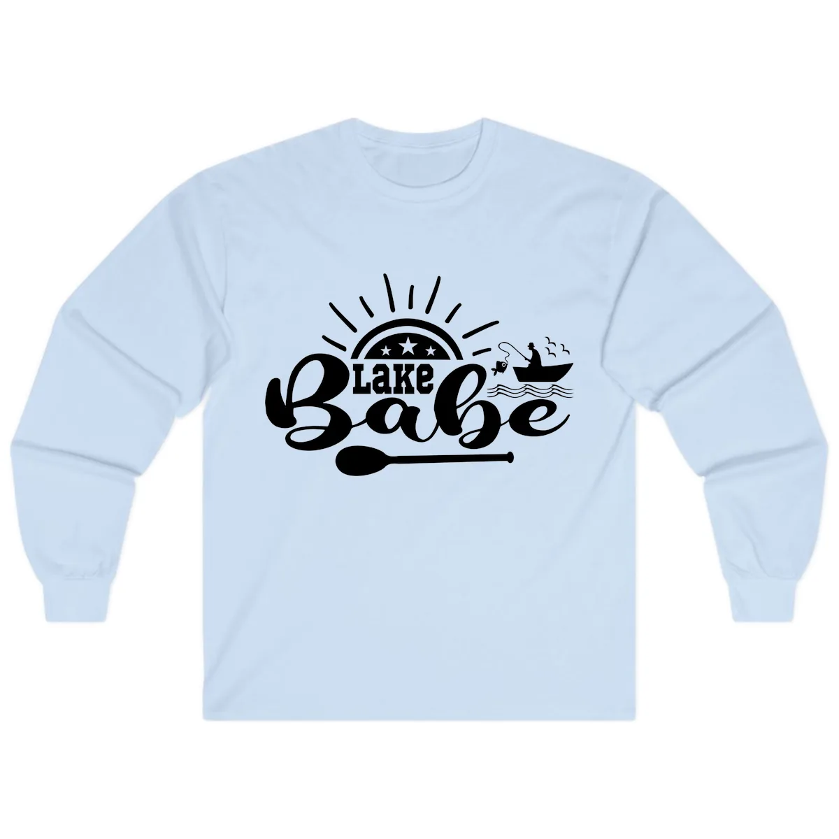 Lake Babe Fishing Boat Design Long Sleeve in Light Blue