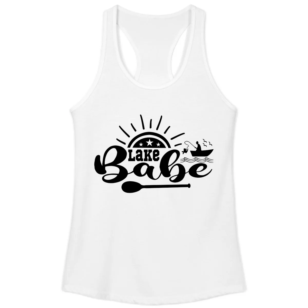 Lake Babe Fishing Boat Design Ladies Tank in White