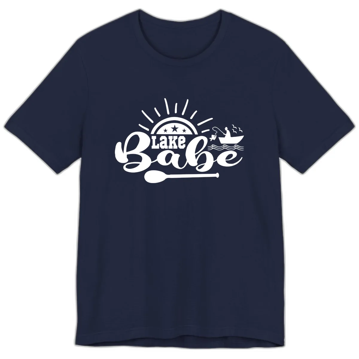 Lake Babe Fishing Boat Design Premium T-Shirt in Navy