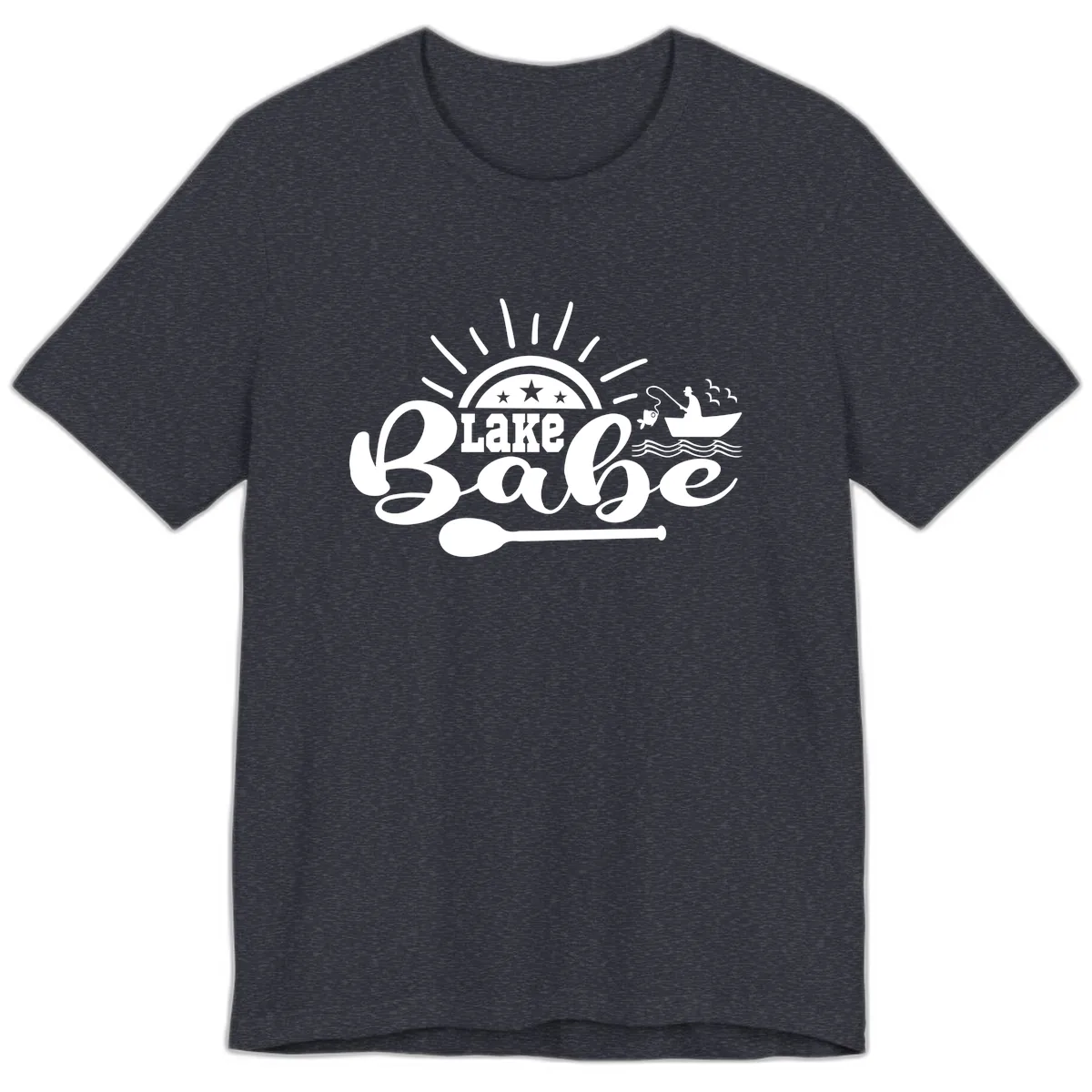 Lake Babe Fishing Boat Design Premium T-Shirt in Heather Navy