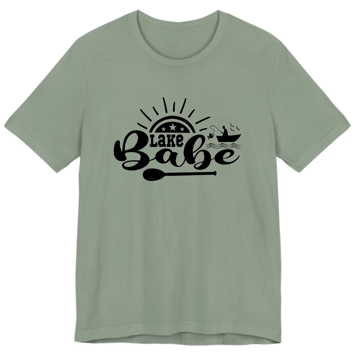 Lake Babe Fishing Boat Design Premium T-Shirt in Sage
