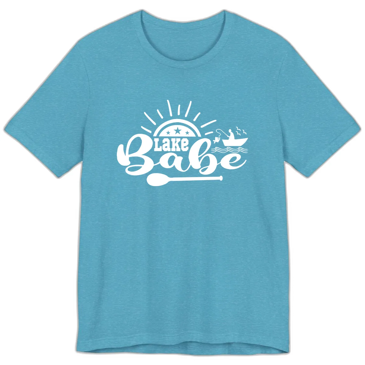 Lake Babe Fishing Boat Design Premium T-Shirt in Heather Aqua