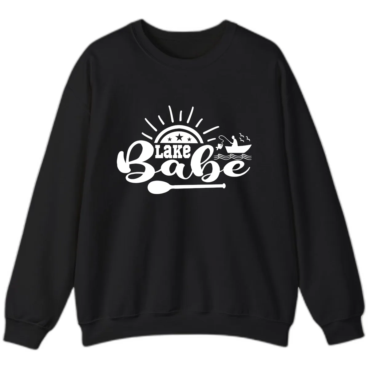 Lake Babe Fishing Boat Design Sweatshirt in Black