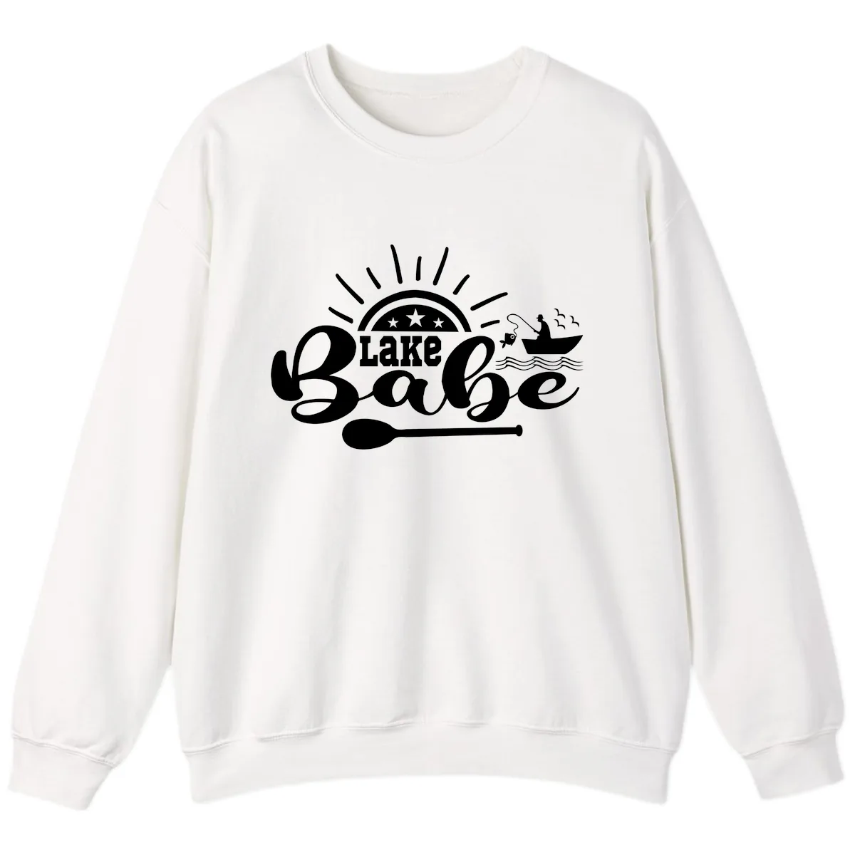 Lake Babe Fishing Boat Design Sweatshirt in White