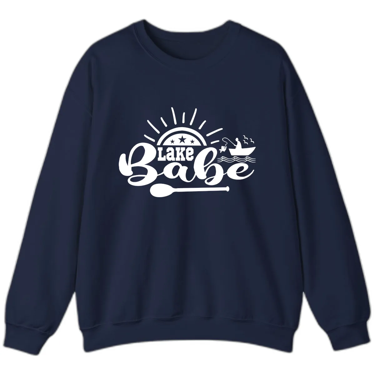Lake Babe Fishing Boat Design Sweatshirt in Navy