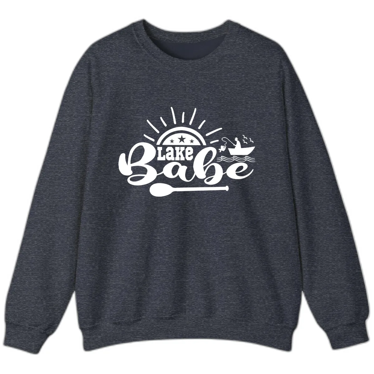 Lake Babe Fishing Boat Design Sweatshirt in Heather Sport Dark Navy