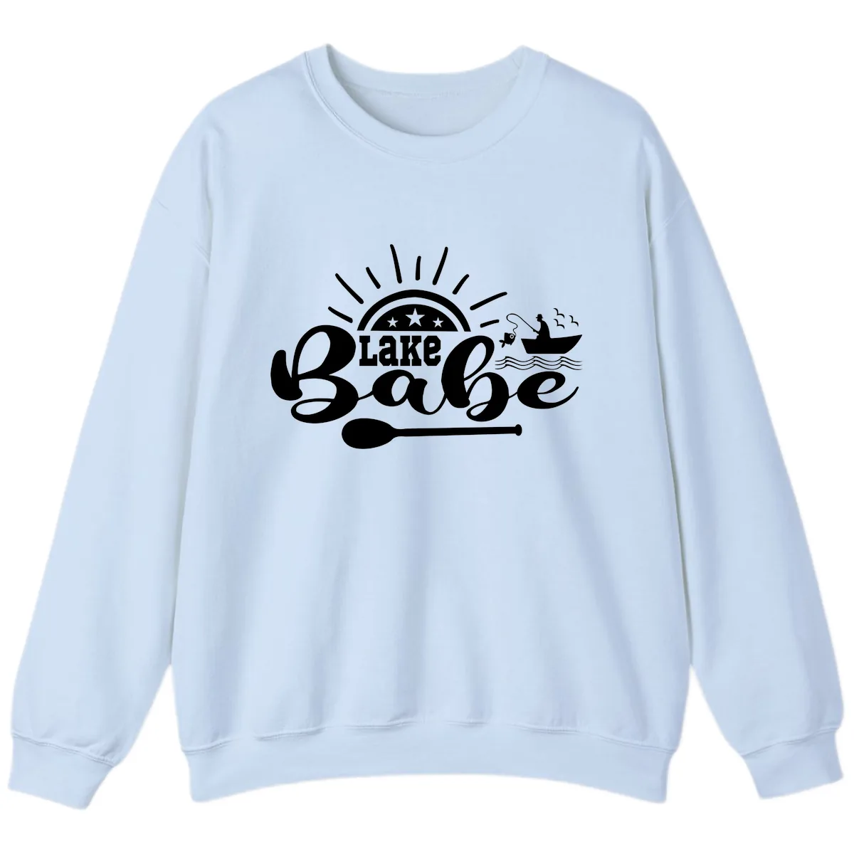 Lake Babe Fishing Boat Design Sweatshirt in Light Blue