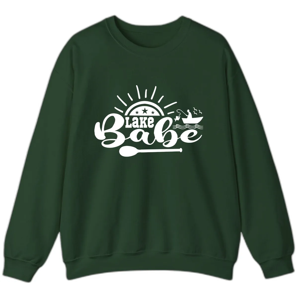 Lake Babe Fishing Boat Design Sweatshirt in Forest Green