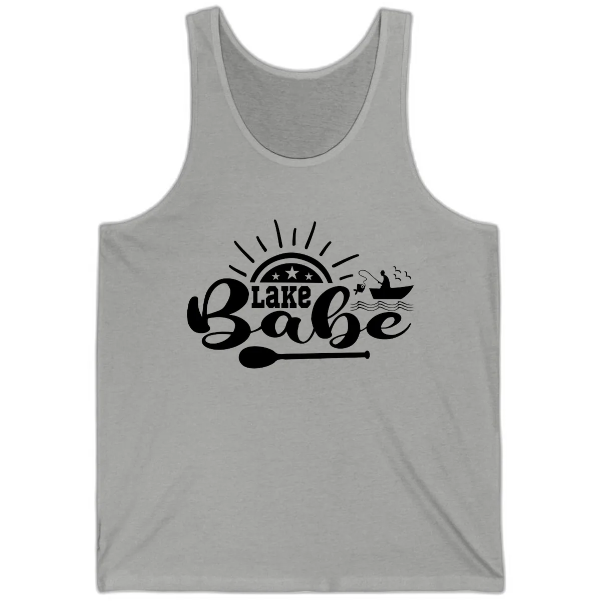 Lake Babe Fishing Boat Design Tank in Athletic Heather
