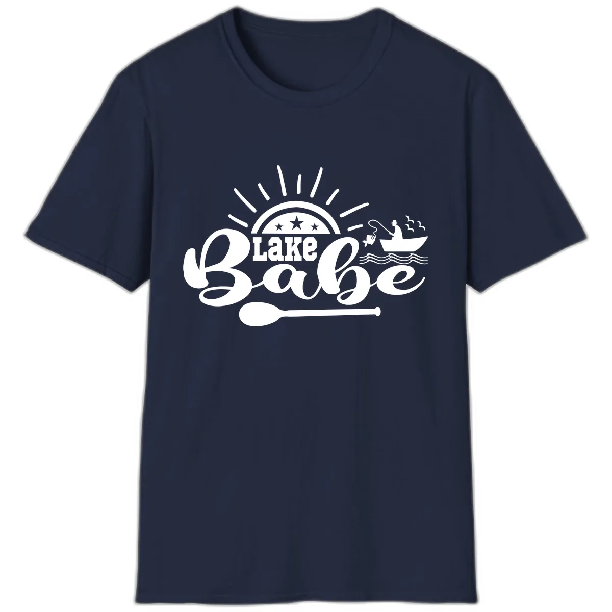 Lake Babe Fishing Boat Design T-Shirt in Navy