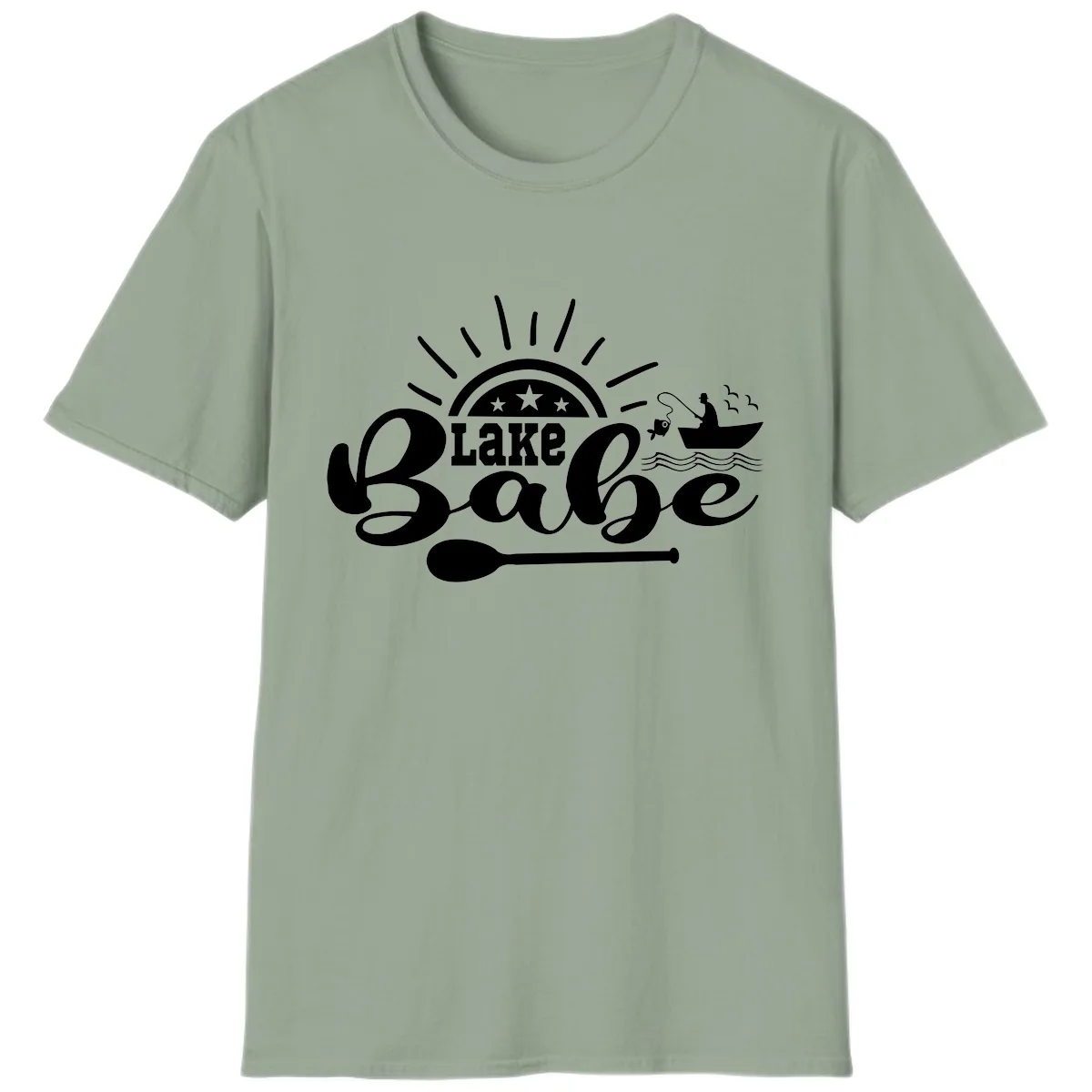Lake Babe Fishing Boat Design T-Shirt in Sage