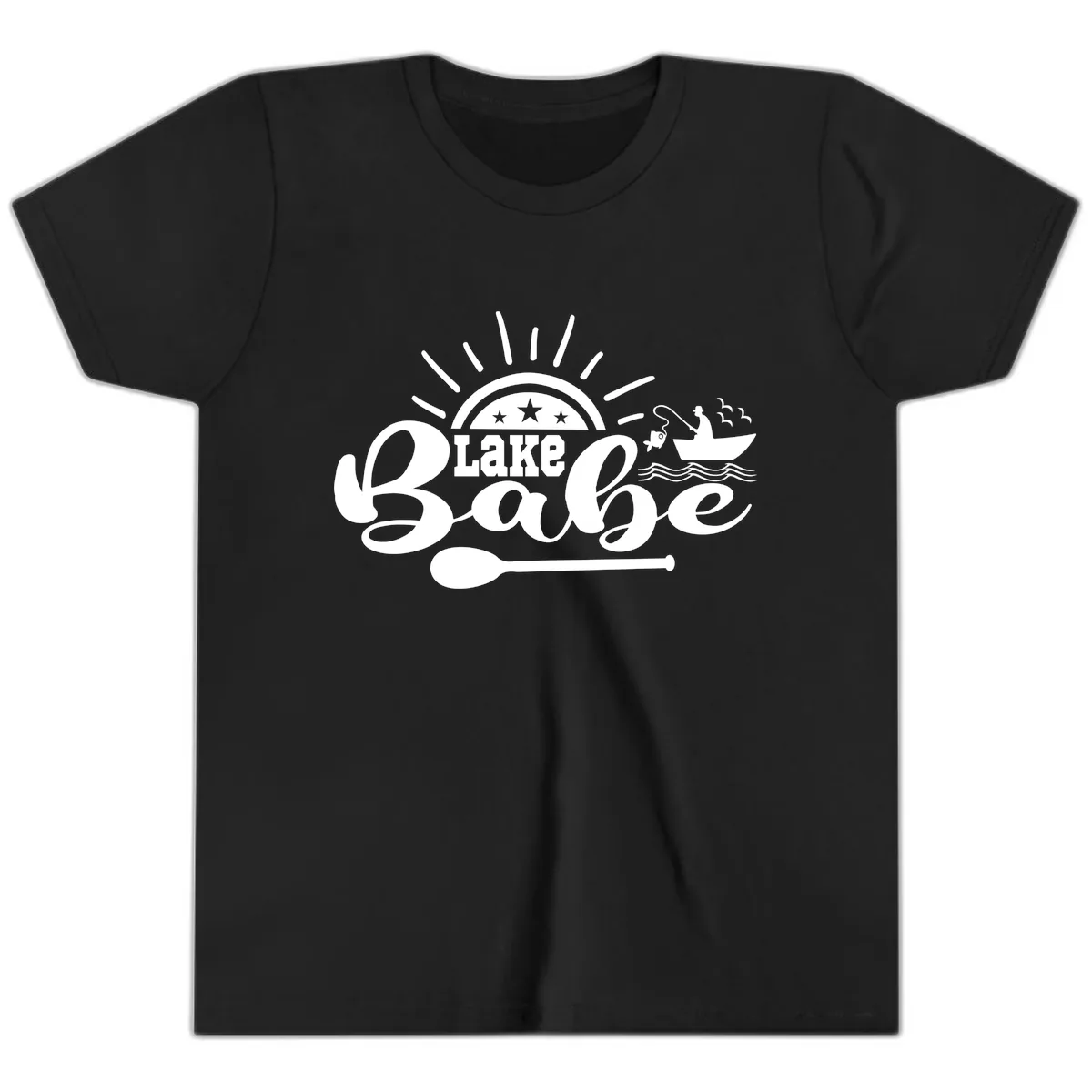 Lake Babe Fishing Boat Design Youth T-Shirt in Black
