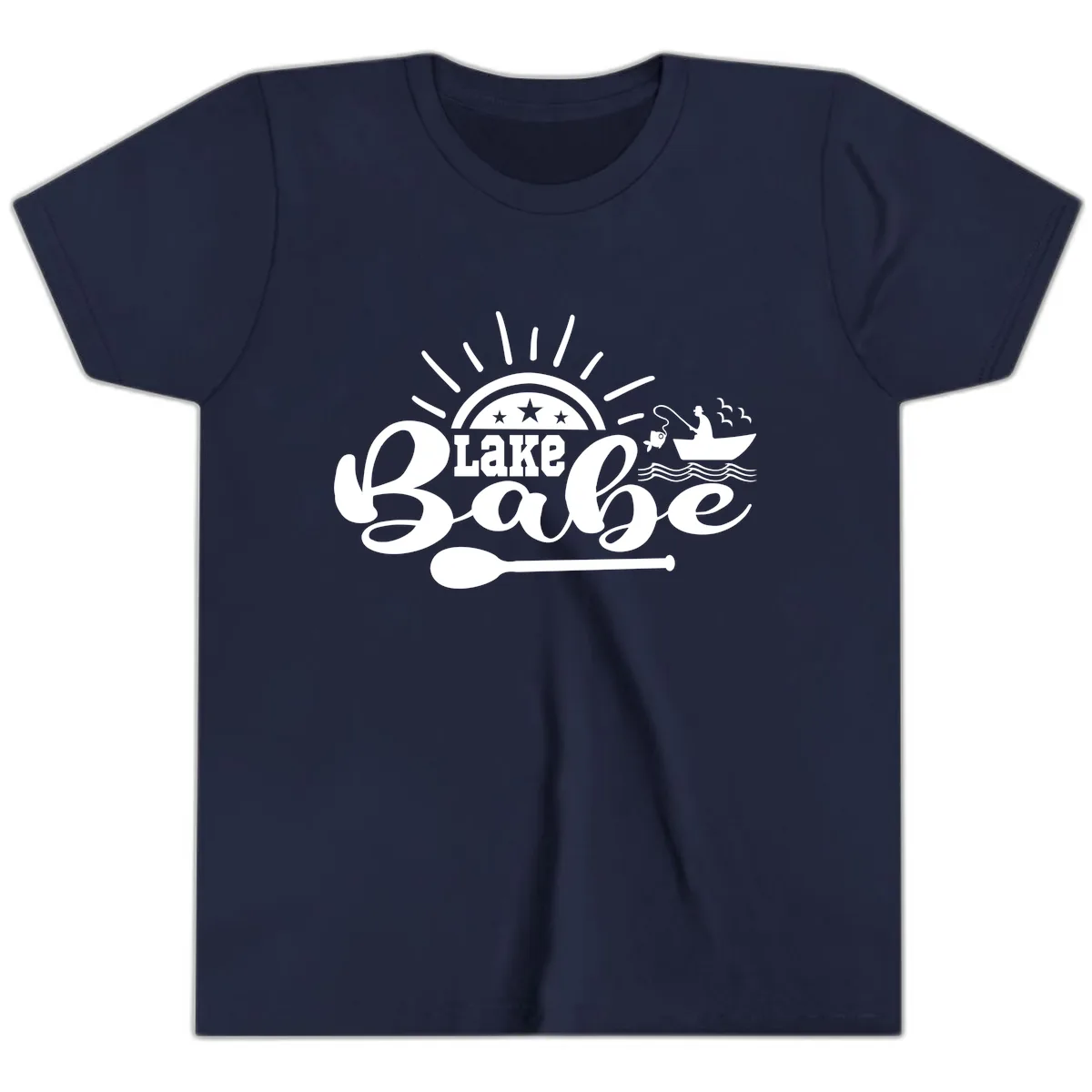 Lake Babe Fishing Boat Design Youth T-Shirt in Navy