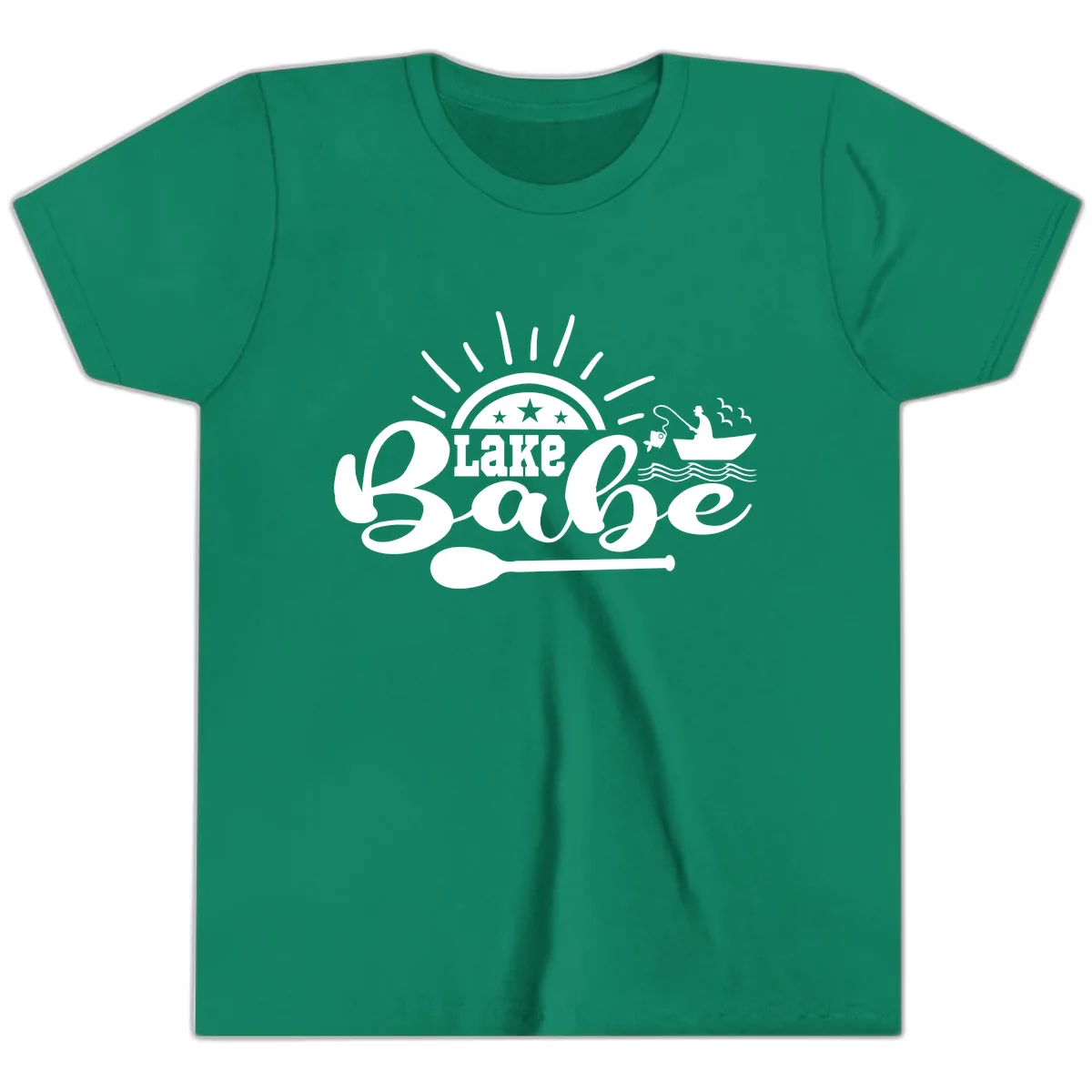 Lake Babe Fishing Boat Design Youth T-Shirt in Kelly