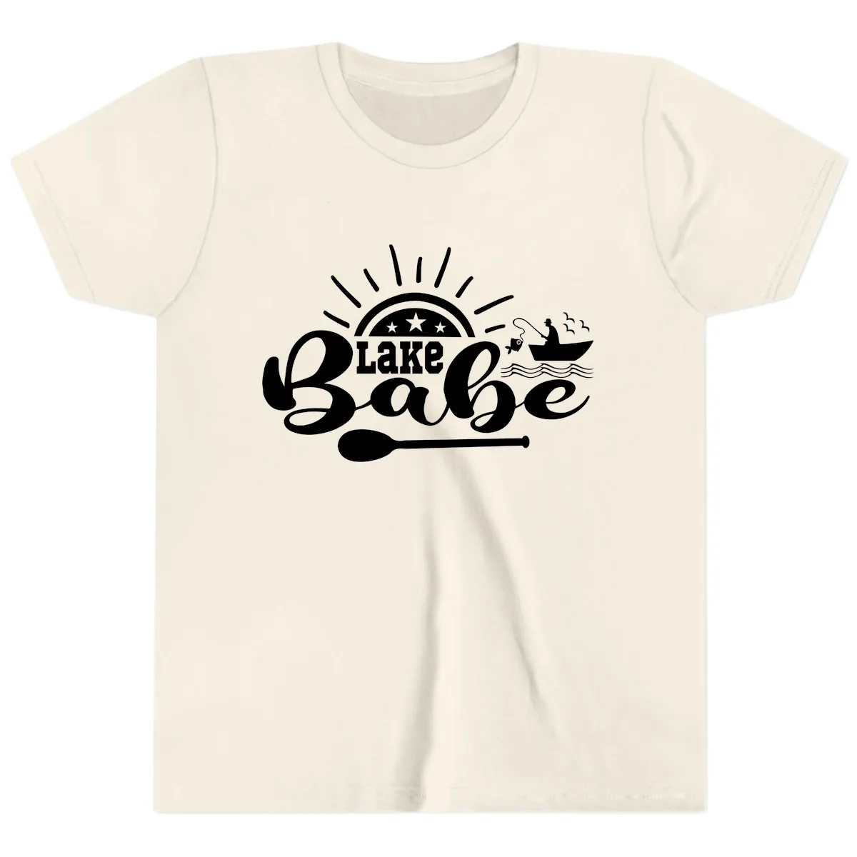 Lake Babe Fishing Boat Design Youth T-Shirt in Natural