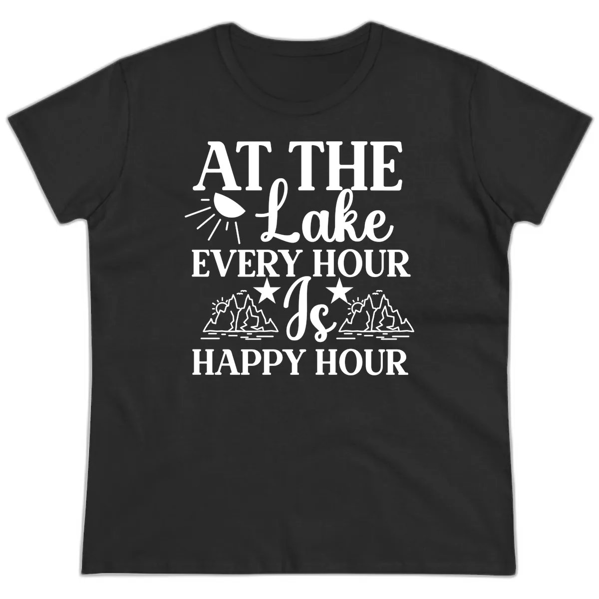 Lake Life Every Hour Is Happy Hour Ladies Tee in Black
