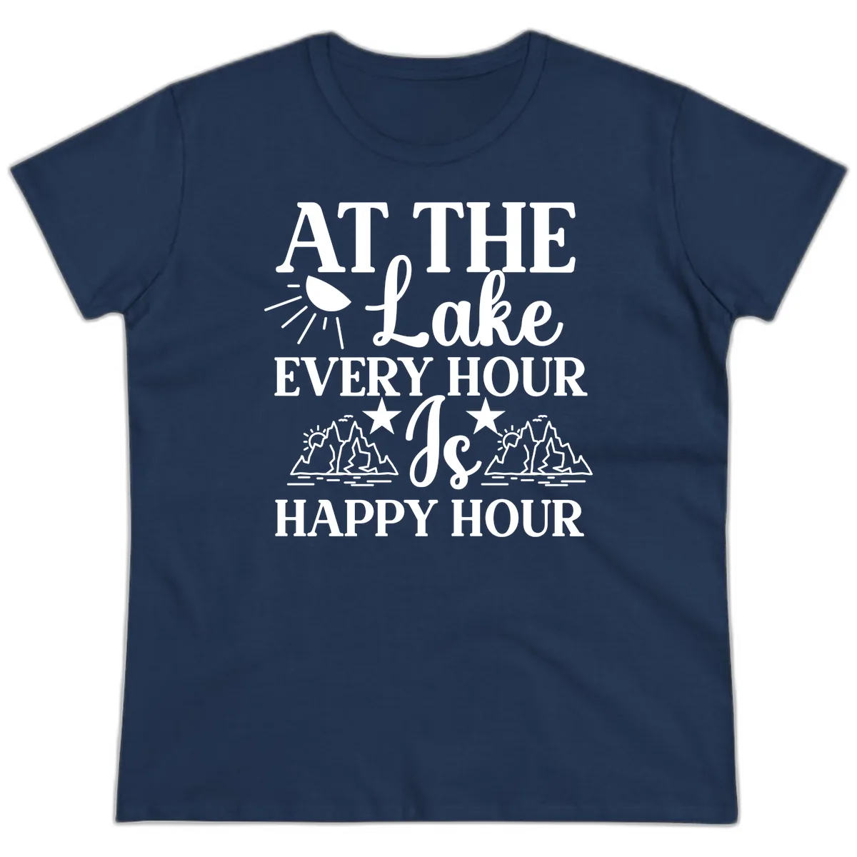 Lake Life Every Hour Is Happy Hour Ladies Tee in Navy