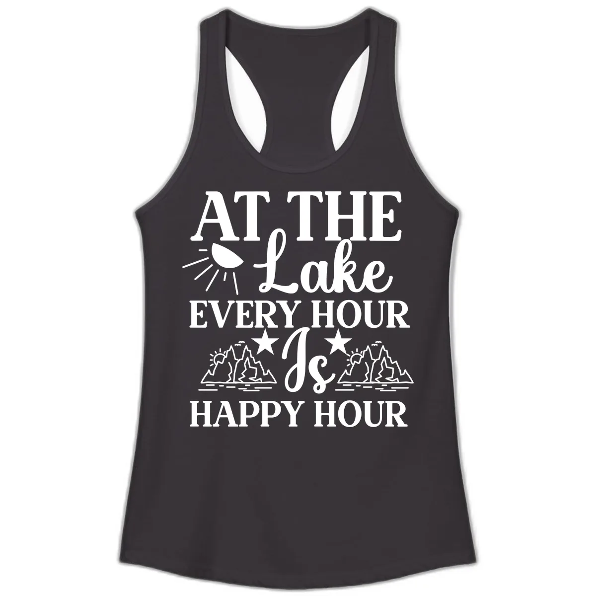 Lake Life Every Hour Is Happy Hour Ladies Tank in Black