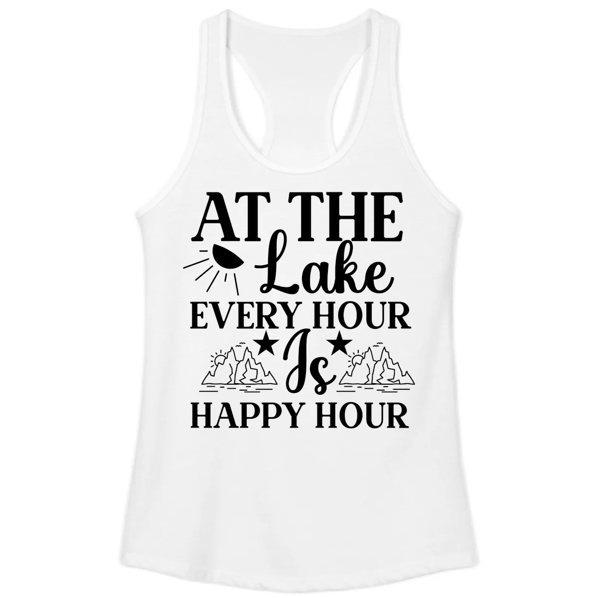 Lake Life Every Hour Is Happy Hour Ladies Tank in White