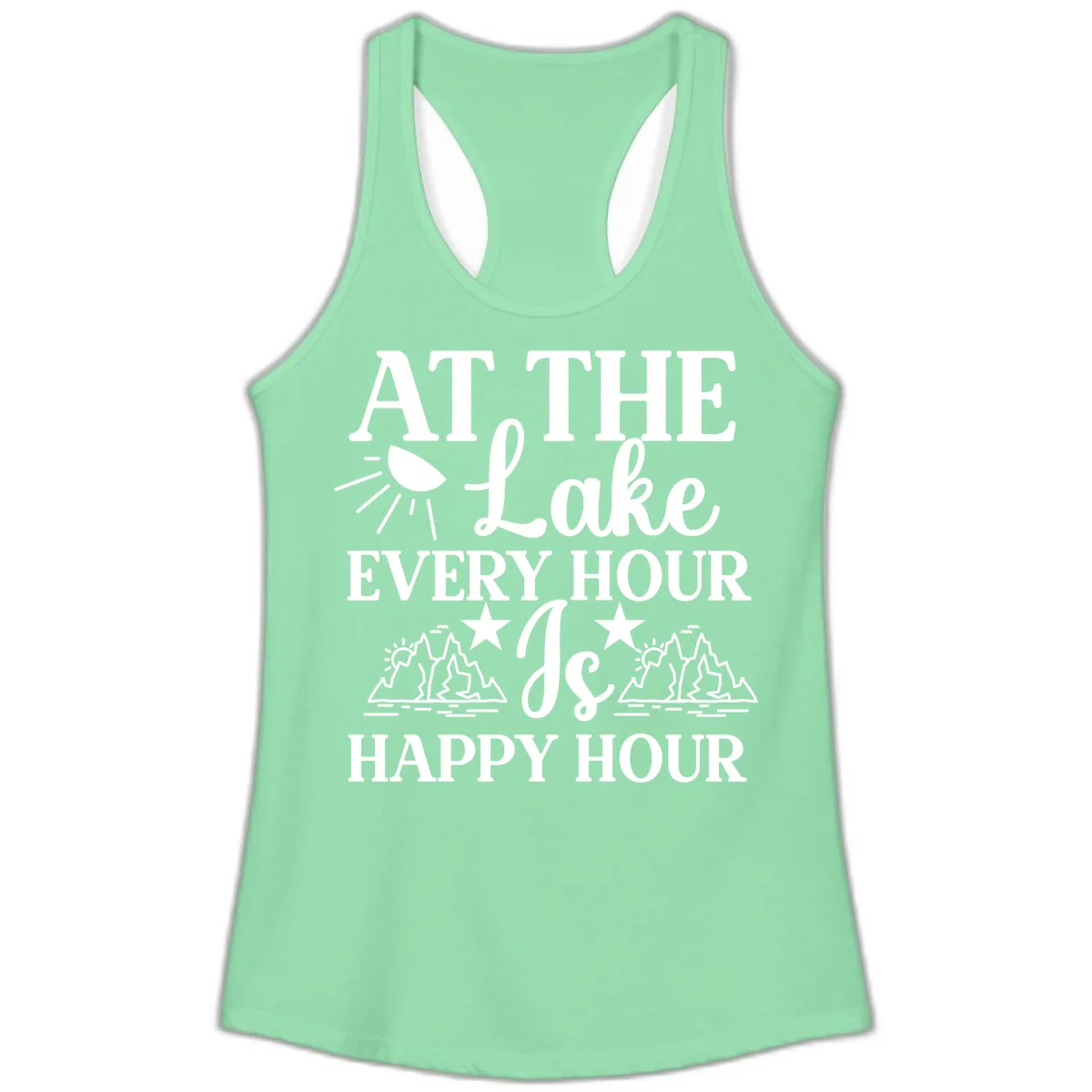 Lake Life Every Hour Is Happy Hour Ladies Tank in Solid Mint