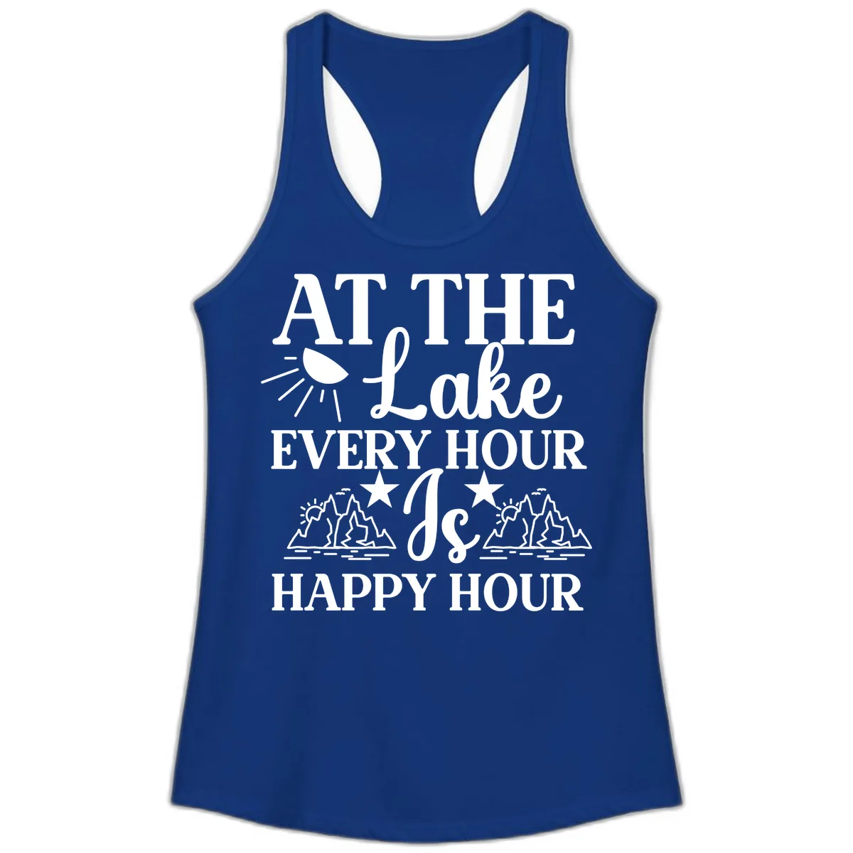 Lake Life Every Hour Is Happy Hour Ladies Tank in Solid Royal