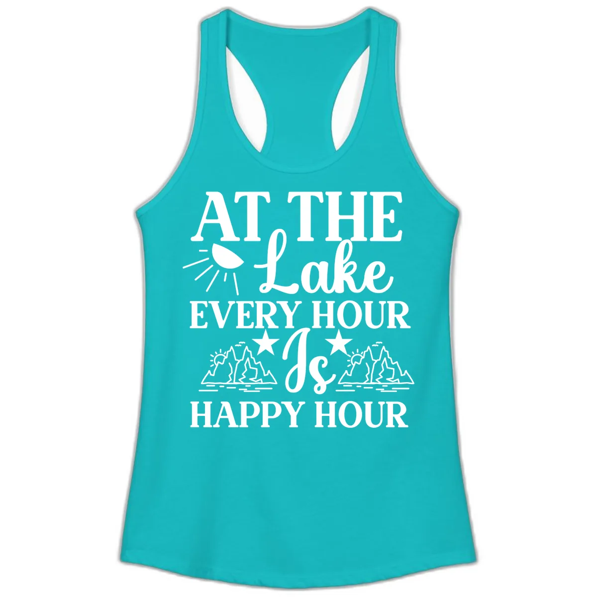 Lake Life Every Hour Is Happy Hour Ladies Tank in Tahiti Blue