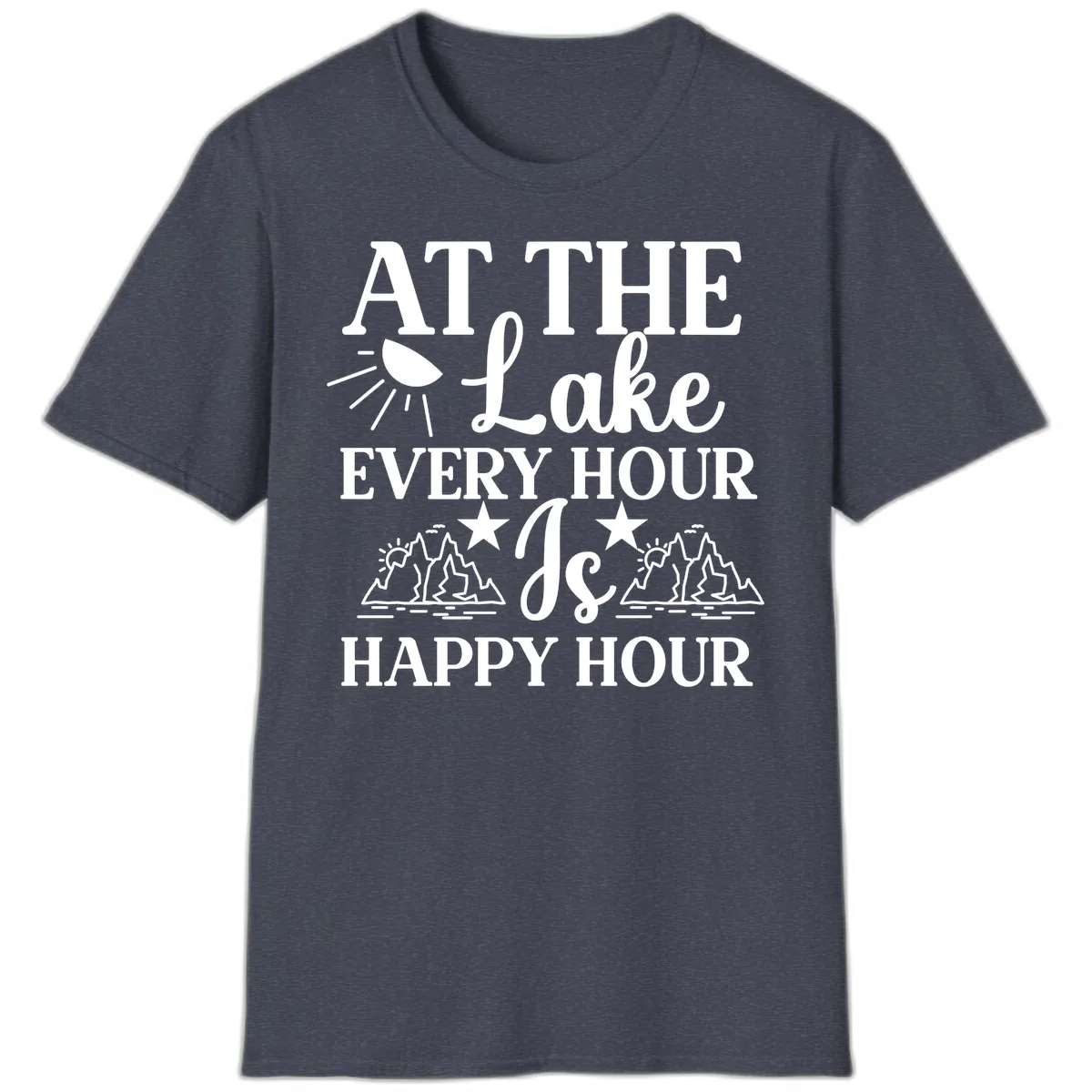 Lake Life Every Hour Is Happy Hour T-Shirt in Heather Navy