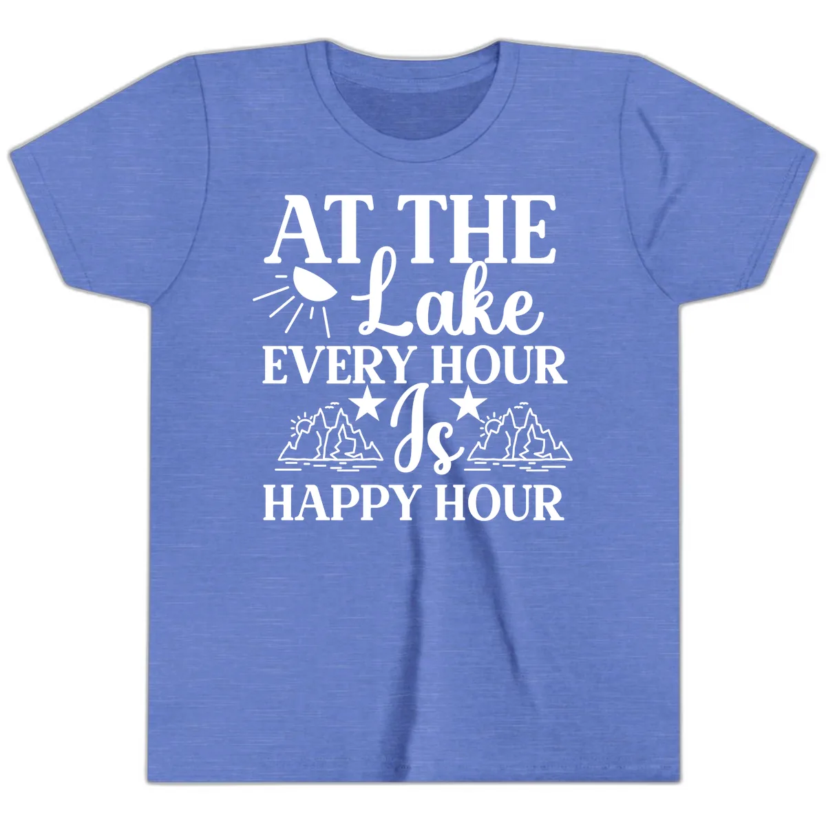 Lake Life Every Hour Is Happy Hour Youth T-Shirt in Heather Columbia Blue