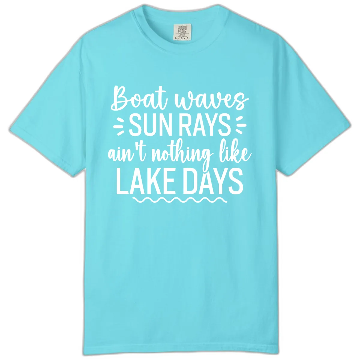Boat Waves Sun Rays Lake Days Design Comfort Color in Lagoon Blue