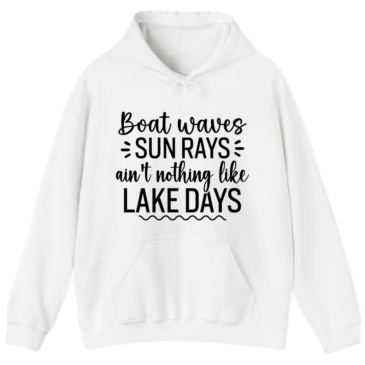 Boat Waves Sun Rays Lake Days Design Hoodie in White