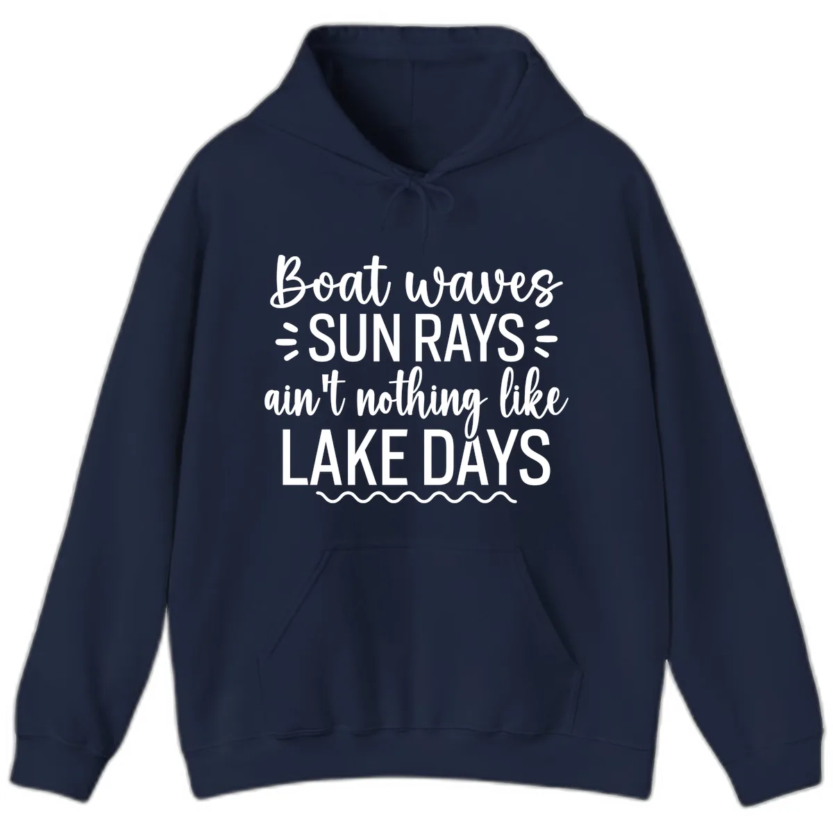 Boat Waves Sun Rays Lake Days Design Hoodie in Navy