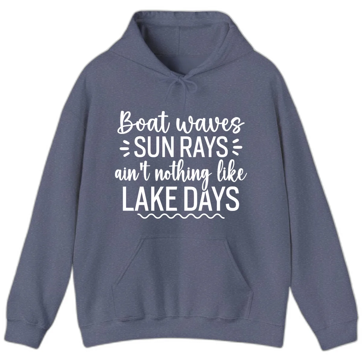 Boat Waves Sun Rays Lake Days Design Hoodie in Heather Navy